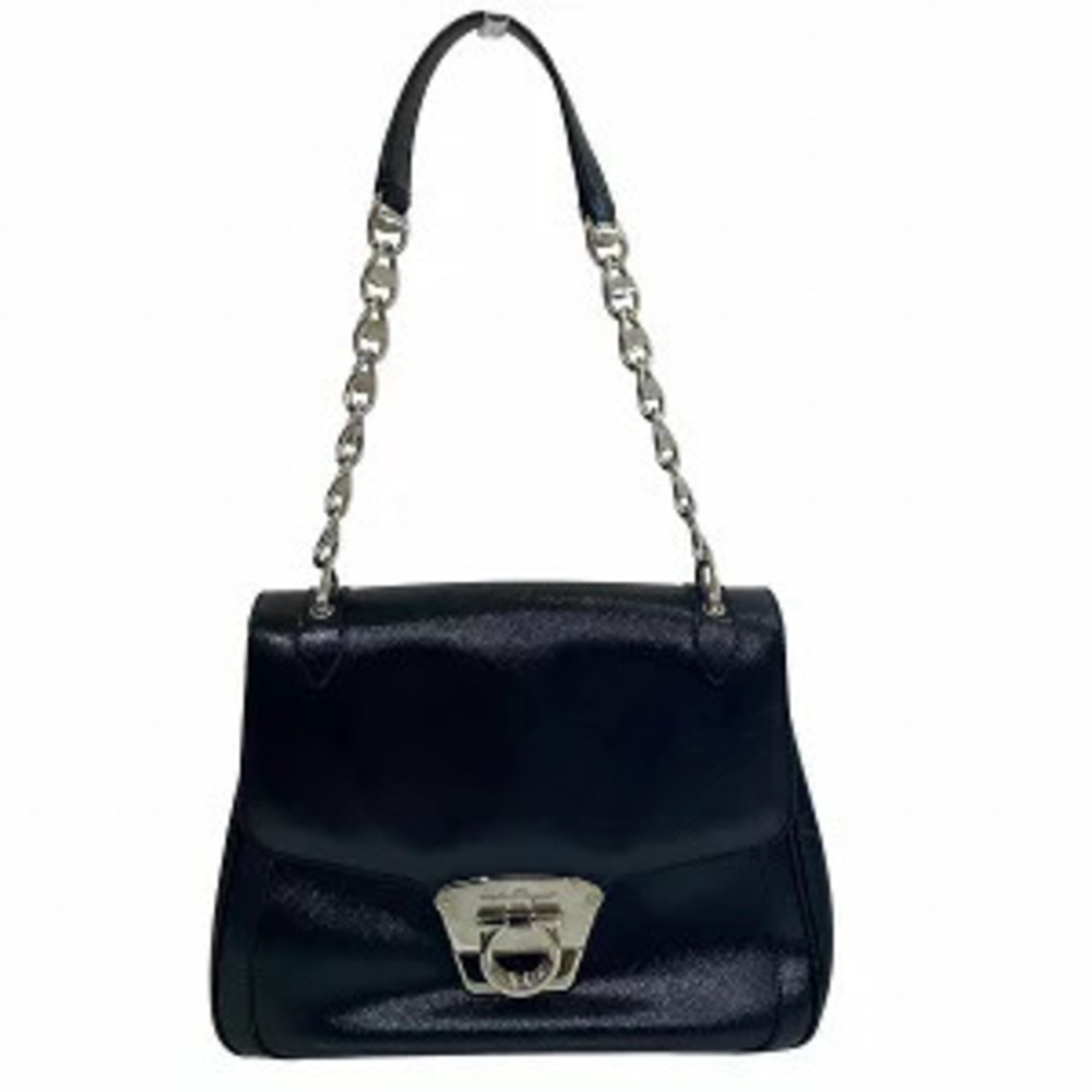 Salvatore Ferragamo Gancini Black Leather Bag Tote Shoulder